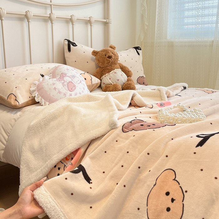 91家纺网 家纺一手货源 找家纺 红嘴企鹅 2025新款A类ins风卡通可爱加厚牛奶绒羊羔绒毛毯毯子办公室沙发儿童空调盖毯午休毯 蝴蝶结狗狗