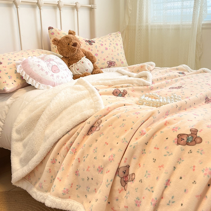 91家纺网 家纺一手货源 找家纺 红嘴企鹅 2025新款A类ins风卡通可爱加厚牛奶绒羊羔绒毛毯毯子办公室沙发儿童空调盖毯午休毯 萌萌熊