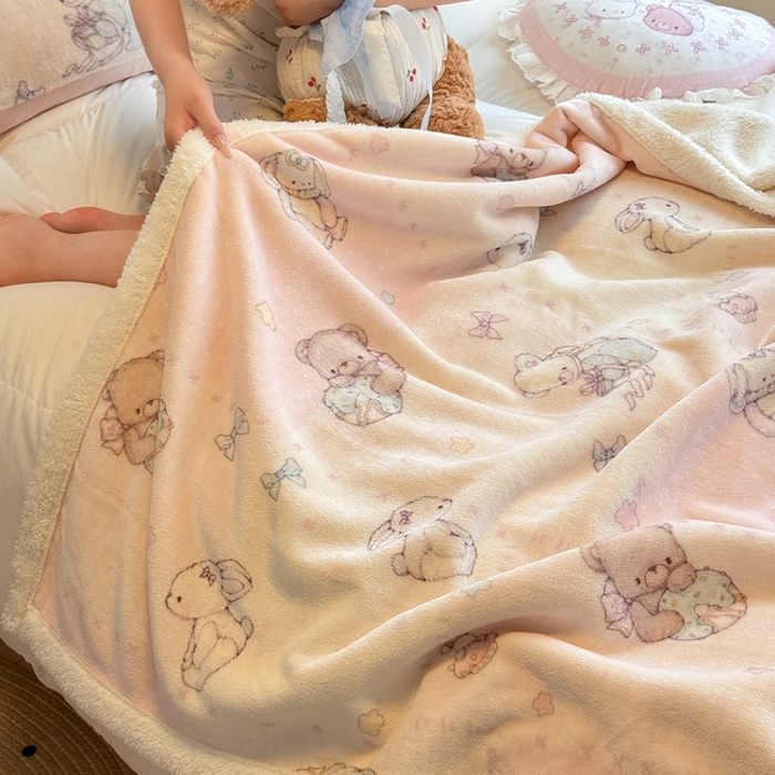 91家纺网 家纺一手货源 找家纺 红嘴企鹅 2025新款A类ins风卡通可爱加厚牛奶绒羊羔绒毛毯毯子办公室沙发儿童空调盖毯午休毯 梦幻小熊