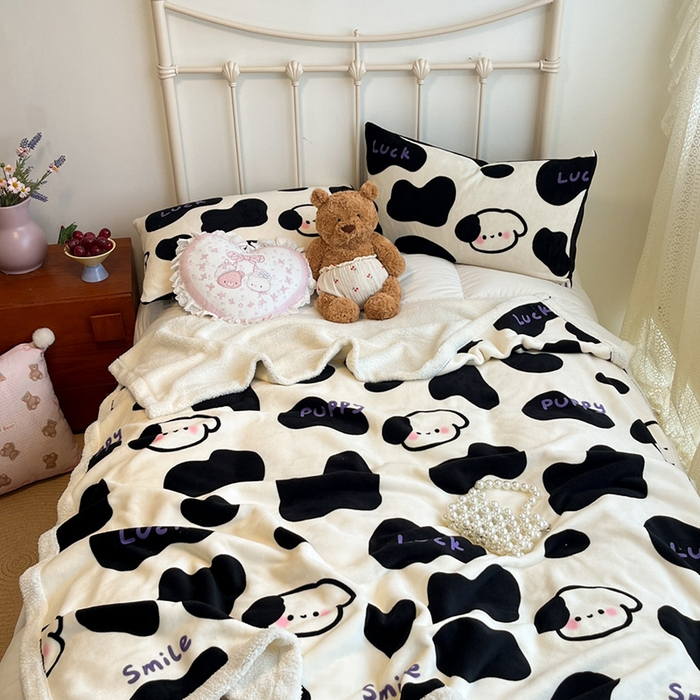 91家纺网 家纺一手货源 找家纺 红嘴企鹅 2025新款A类ins风卡通可爱加厚牛奶绒羊羔绒毛毯毯子办公室沙发儿童空调盖毯午休毯 奶油狗