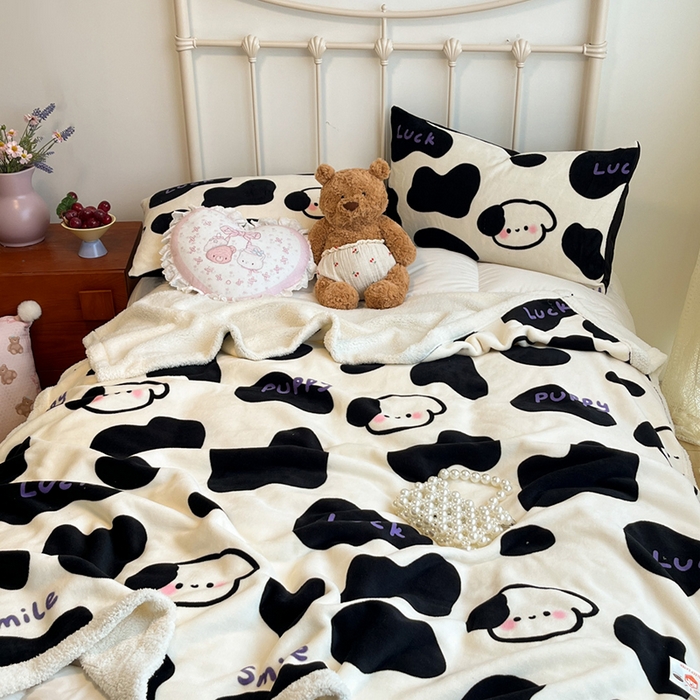 91家纺网 家纺一手货源 找家纺 红嘴企鹅 2025新款A类ins风卡通可爱加厚牛奶绒羊羔绒毛毯毯子办公室沙发儿童空调盖毯午休毯 奶油狗