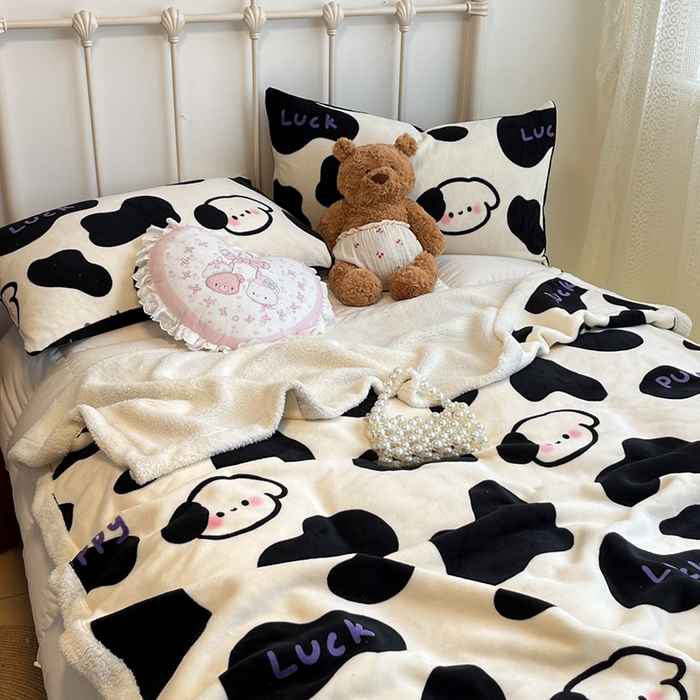 91家纺网 家纺一手货源 找家纺 红嘴企鹅 2025新款A类ins风卡通可爱加厚牛奶绒羊羔绒毛毯毯子办公室沙发儿童空调盖毯午休毯 奶油狗