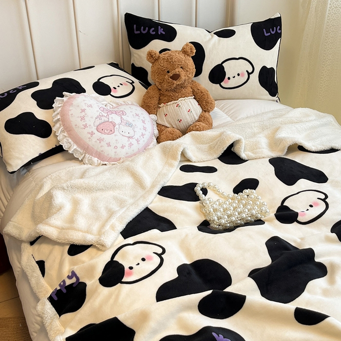 91家纺网 家纺一手货源 找家纺 红嘴企鹅 2025新款A类ins风卡通可爱加厚牛奶绒羊羔绒毛毯毯子办公室沙发儿童空调盖毯午休毯 奶油狗