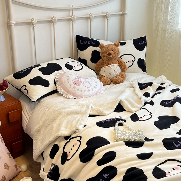 91家纺网 家纺一手货源 找家纺 红嘴企鹅 2025新款A类ins风卡通可爱加厚牛奶绒羊羔绒毛毯毯子办公室沙发儿童空调盖毯午休毯 奶油狗