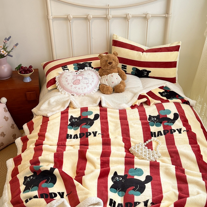 91家纺网 家纺一手货源 找家纺 红嘴企鹅 2025新款A类ins风卡通可爱加厚牛奶绒羊羔绒毛毯毯子办公室沙发儿童空调盖毯午休毯 平安猫