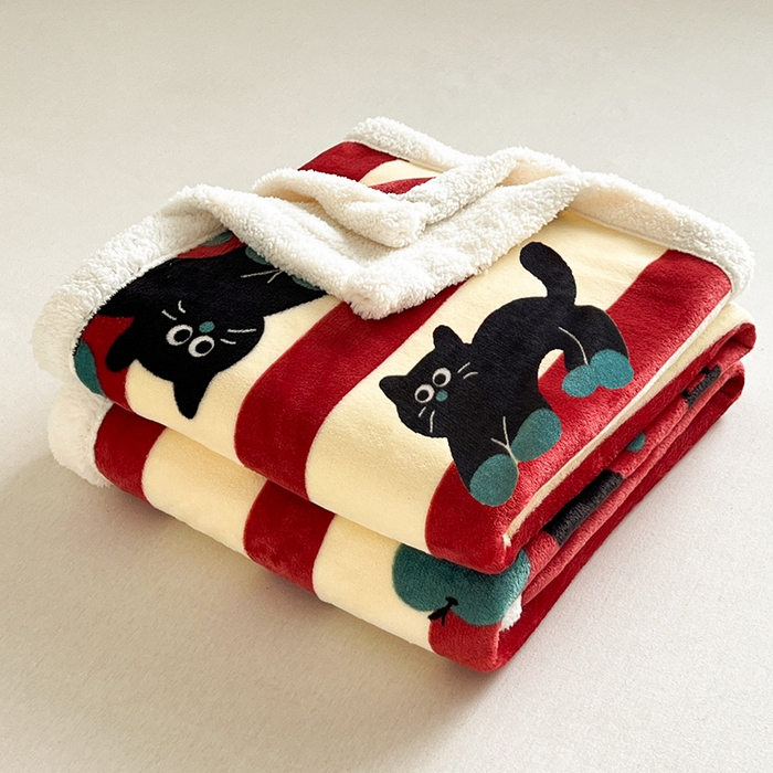 91家纺网 家纺一手货源 找家纺 红嘴企鹅 2025新款A类ins风卡通可爱加厚牛奶绒羊羔绒毛毯毯子办公室沙发儿童空调盖毯午休毯 平安猫