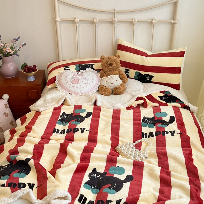 91家纺网 家纺一手货源 找家纺 红嘴企鹅 2025新款A类ins风卡通可爱加厚牛奶绒羊羔绒毛毯毯子办公室沙发儿童空调盖毯午休毯 平安猫