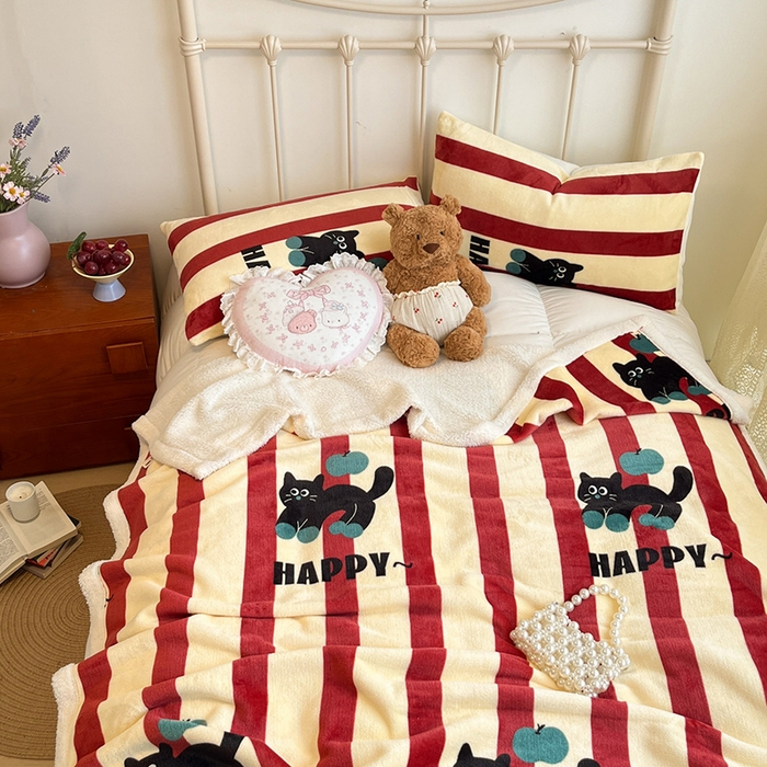 91家纺网 家纺一手货源 找家纺 红嘴企鹅 2025新款A类ins风卡通可爱加厚牛奶绒羊羔绒毛毯毯子办公室沙发儿童空调盖毯午休毯 平安猫