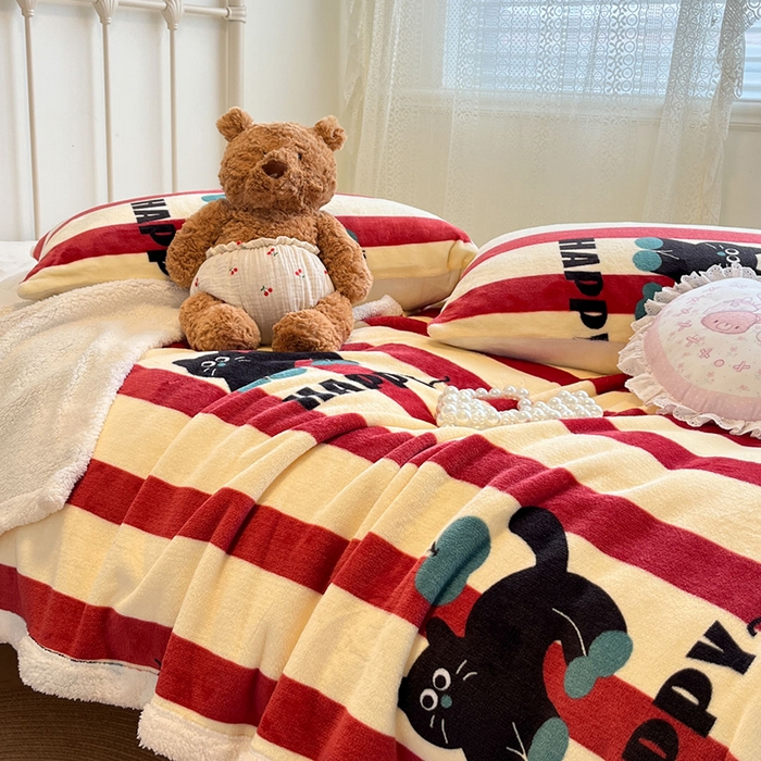 91家纺网 家纺一手货源 找家纺 红嘴企鹅 2025新款A类ins风卡通可爱加厚牛奶绒羊羔绒毛毯毯子办公室沙发儿童空调盖毯午休毯 平安猫