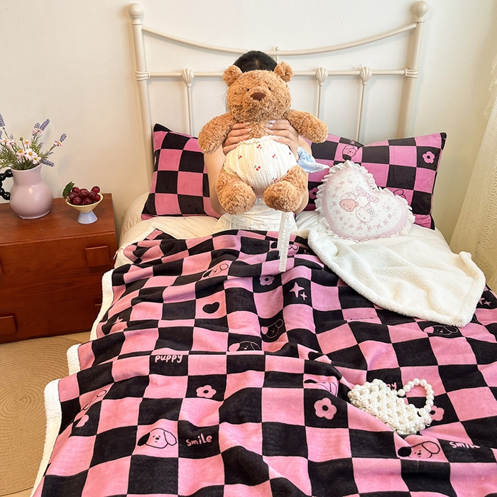 红嘴企鹅 2025新款A类ins风卡通可爱加厚牛奶绒羊羔绒毛毯毯子办公室沙发儿童空调盖毯午休毯 棋盘狗