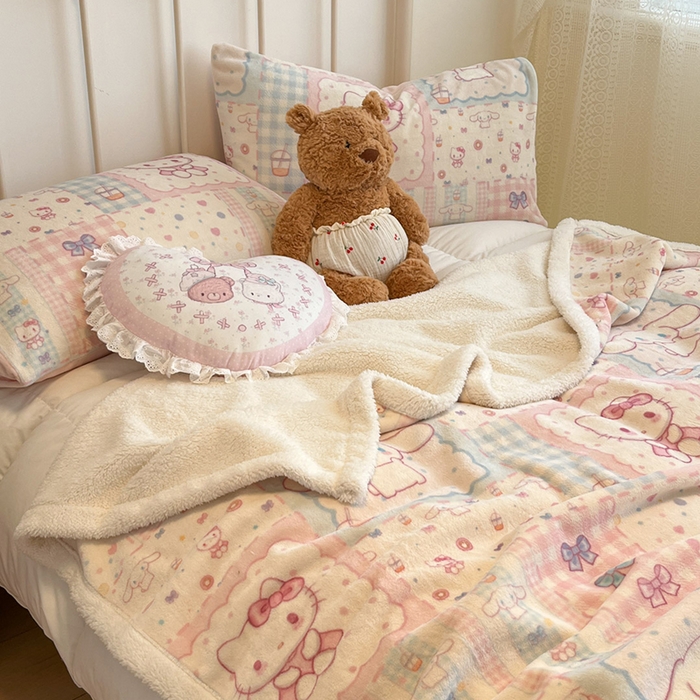 91家纺网 家纺一手货源 找家纺 红嘴企鹅 2025新款A类ins风卡通可爱加厚牛奶绒羊羔绒毛毯毯子办公室沙发儿童空调盖毯午休毯 少女猫咪