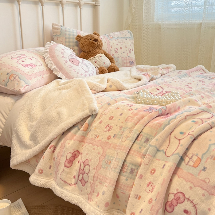 91家纺网 家纺一手货源 找家纺 红嘴企鹅 2025新款A类ins风卡通可爱加厚牛奶绒羊羔绒毛毯毯子办公室沙发儿童空调盖毯午休毯 少女猫咪