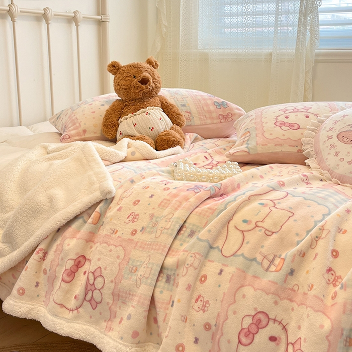 91家纺网 家纺一手货源 找家纺 红嘴企鹅 2025新款A类ins风卡通可爱加厚牛奶绒羊羔绒毛毯毯子办公室沙发儿童空调盖毯午休毯 少女猫咪