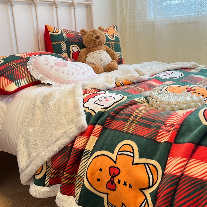 91家纺网 家纺一手货源 找家纺 红嘴企鹅 2025新款A类ins风卡通可爱加厚牛奶绒羊羔绒毛毯毯子办公室沙发儿童空调盖毯午休毯 圣诞老人