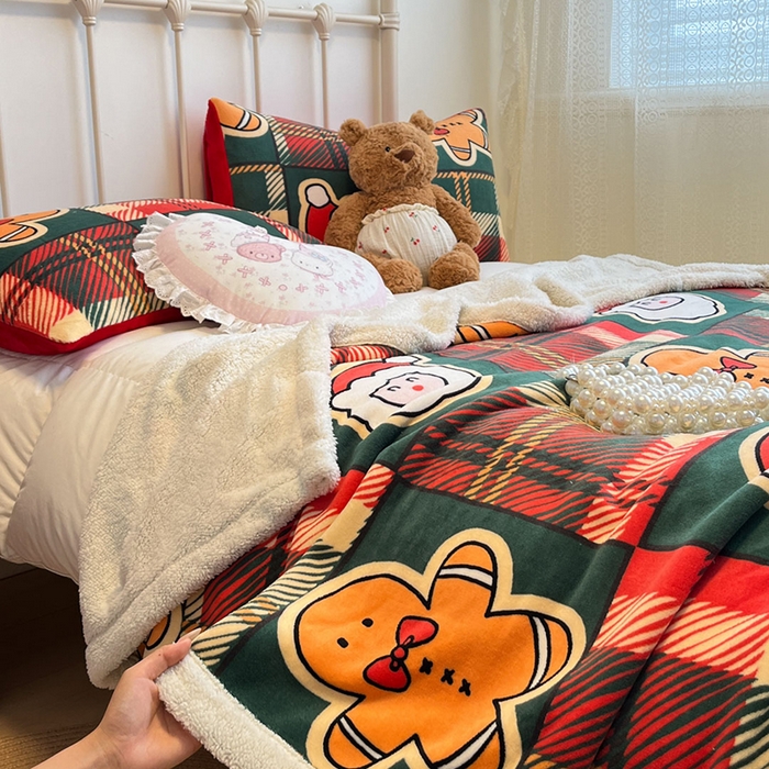 91家纺网 家纺一手货源 找家纺 红嘴企鹅 2025新款A类ins风卡通可爱加厚牛奶绒羊羔绒毛毯毯子办公室沙发儿童空调盖毯午休毯 圣诞老人