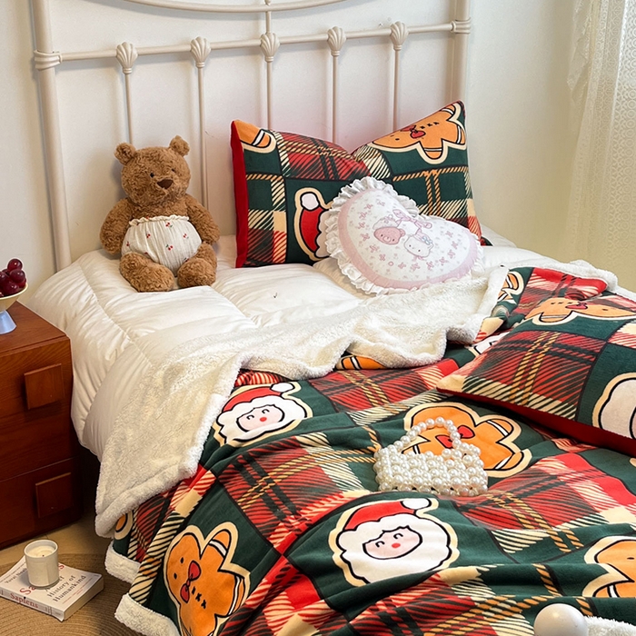 91家纺网 家纺一手货源 找家纺 红嘴企鹅 2025新款A类ins风卡通可爱加厚牛奶绒羊羔绒毛毯毯子办公室沙发儿童空调盖毯午休毯 圣诞老人