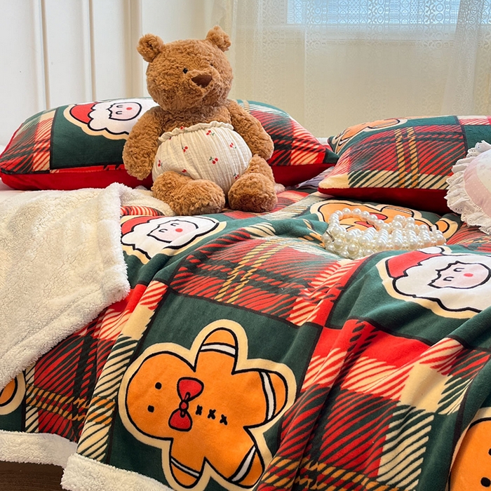 91家纺网 家纺一手货源 找家纺 红嘴企鹅 2025新款A类ins风卡通可爱加厚牛奶绒羊羔绒毛毯毯子办公室沙发儿童空调盖毯午休毯 圣诞老人