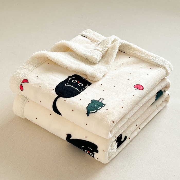 91家纺网 家纺一手货源 找家纺 红嘴企鹅 2025新款A类ins风卡通可爱加厚牛奶绒羊羔绒毛毯毯子办公室沙发儿童空调盖毯午休毯 圣诞猫