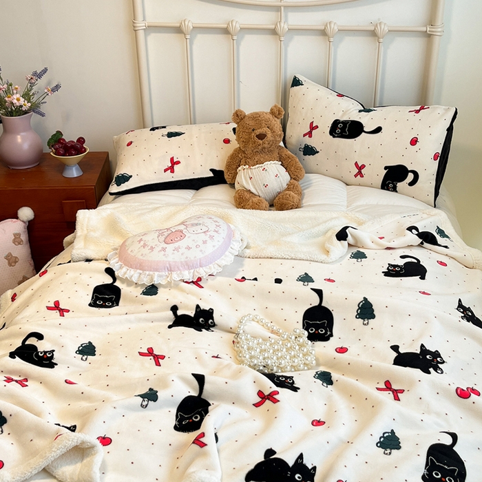 91家纺网 家纺一手货源 找家纺 红嘴企鹅 2025新款A类ins风卡通可爱加厚牛奶绒羊羔绒毛毯毯子办公室沙发儿童空调盖毯午休毯 圣诞猫