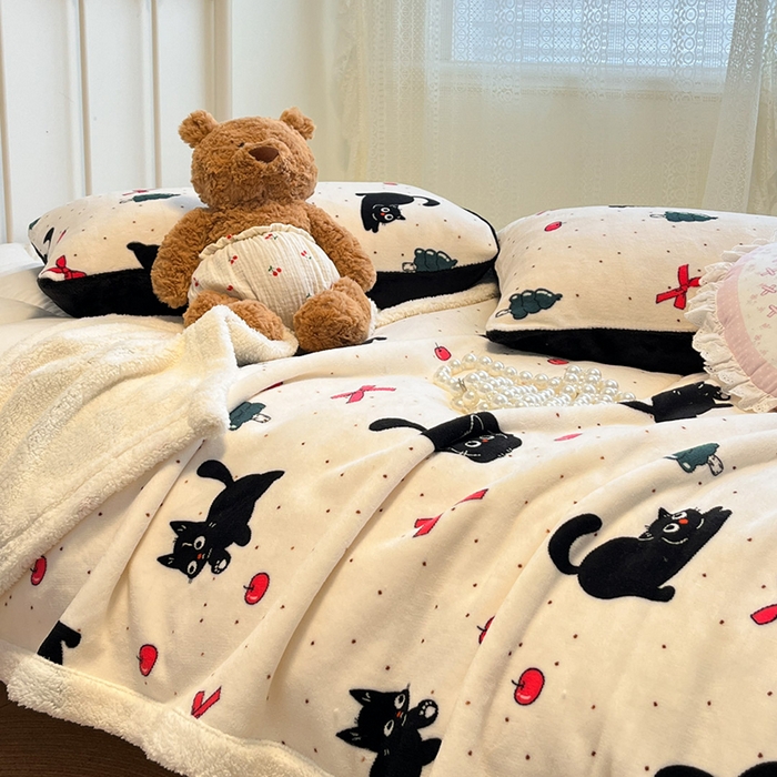 91家纺网 家纺一手货源 找家纺 红嘴企鹅 2025新款A类ins风卡通可爱加厚牛奶绒羊羔绒毛毯毯子办公室沙发儿童空调盖毯午休毯 圣诞猫