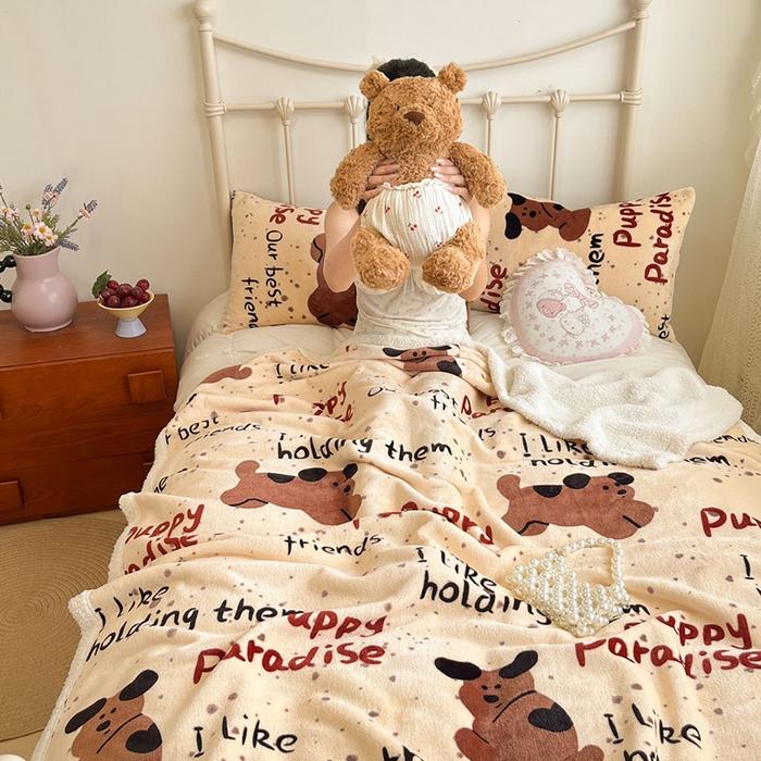 红嘴企鹅 2025新款A类ins风卡通可爱加厚牛奶绒羊羔绒毛毯毯子办公室沙发儿童空调盖毯午休毯 淘气狗