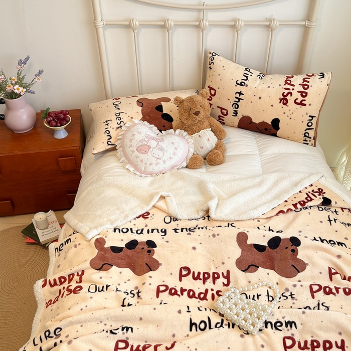 91家纺网 家纺一手货源 找家纺 红嘴企鹅 2025新款A类ins风卡通可爱加厚牛奶绒羊羔绒毛毯毯子办公室沙发儿童空调盖毯午休毯 淘气狗