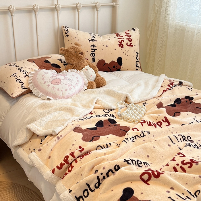 91家纺网 家纺一手货源 找家纺 红嘴企鹅 2025新款A类ins风卡通可爱加厚牛奶绒羊羔绒毛毯毯子办公室沙发儿童空调盖毯午休毯 淘气狗