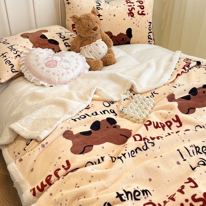 91家纺网 家纺一手货源 找家纺 红嘴企鹅 2025新款A类ins风卡通可爱加厚牛奶绒羊羔绒毛毯毯子办公室沙发儿童空调盖毯午休毯 淘气狗