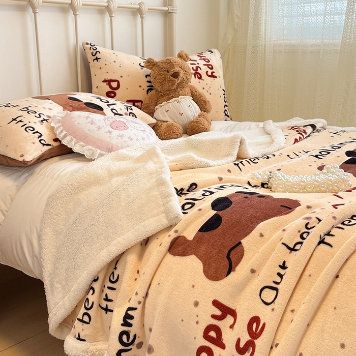 91家纺网 家纺一手货源 找家纺 红嘴企鹅 2025新款A类ins风卡通可爱加厚牛奶绒羊羔绒毛毯毯子办公室沙发儿童空调盖毯午休毯 淘气狗