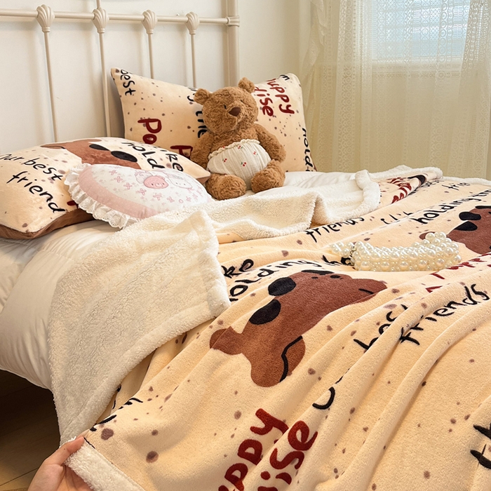 91家纺网 家纺一手货源 找家纺 红嘴企鹅 2025新款A类ins风卡通可爱加厚牛奶绒羊羔绒毛毯毯子办公室沙发儿童空调盖毯午休毯 淘气狗