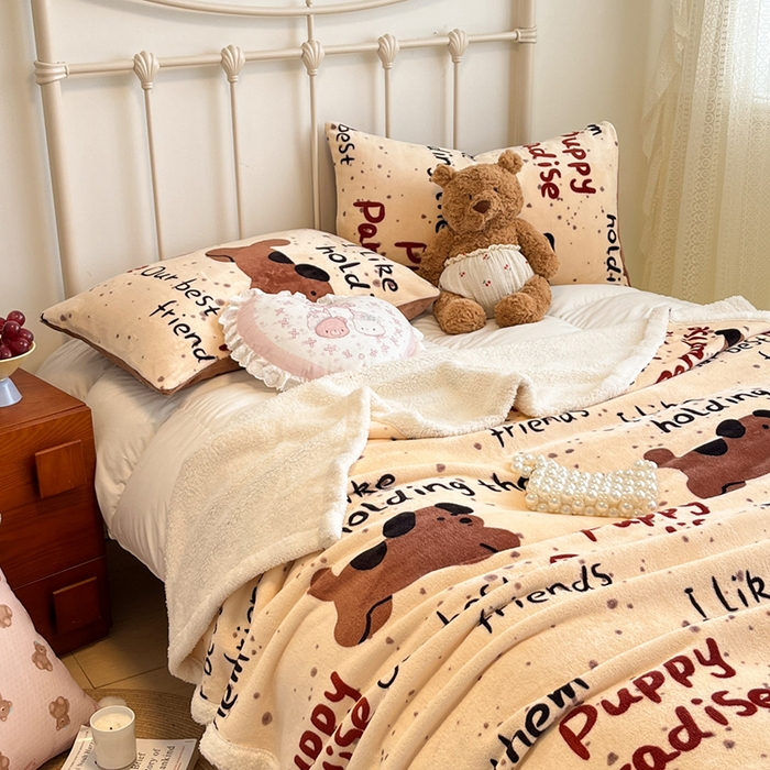 91家纺网 家纺一手货源 找家纺 红嘴企鹅 2025新款A类ins风卡通可爱加厚牛奶绒羊羔绒毛毯毯子办公室沙发儿童空调盖毯午休毯 淘气狗