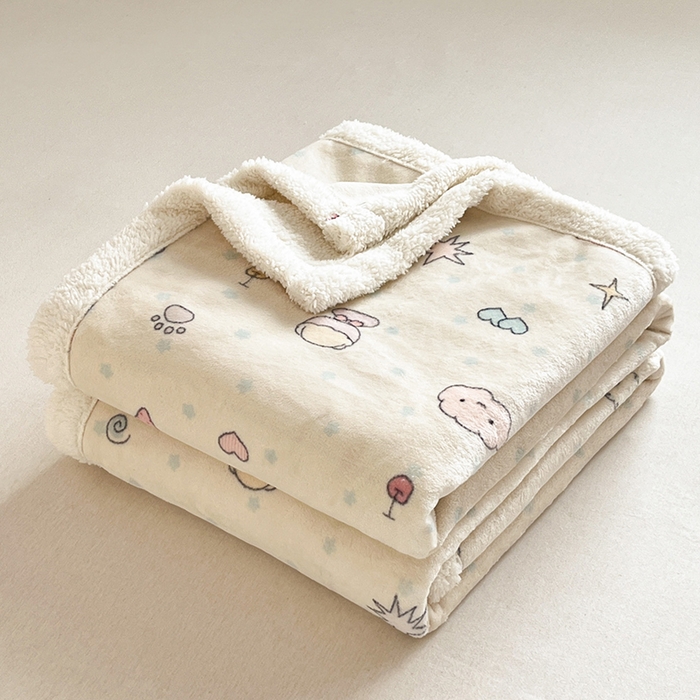 91家纺网 家纺一手货源 找家纺 红嘴企鹅 2025新款A类ins风卡通可爱加厚牛奶绒羊羔绒毛毯毯子办公室沙发儿童空调盖毯午休毯 小星甜点