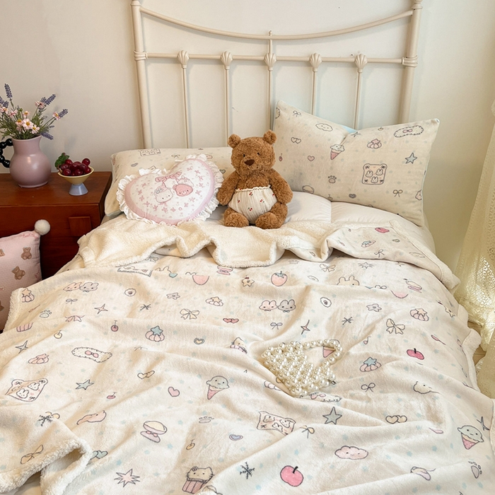 91家纺网 家纺一手货源 找家纺 红嘴企鹅 2025新款A类ins风卡通可爱加厚牛奶绒羊羔绒毛毯毯子办公室沙发儿童空调盖毯午休毯 小星甜点