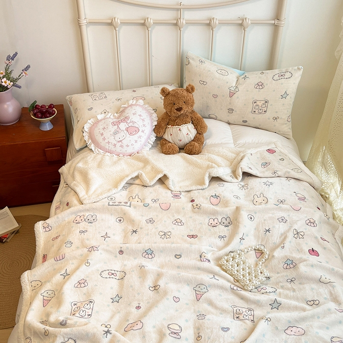 91家纺网 家纺一手货源 找家纺 红嘴企鹅 2025新款A类ins风卡通可爱加厚牛奶绒羊羔绒毛毯毯子办公室沙发儿童空调盖毯午休毯 小星甜点