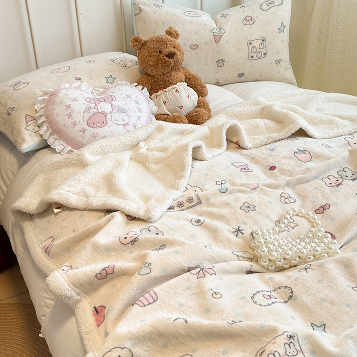 91家纺网 家纺一手货源 找家纺 红嘴企鹅 2025新款A类ins风卡通可爱加厚牛奶绒羊羔绒毛毯毯子办公室沙发儿童空调盖毯午休毯 小星甜点