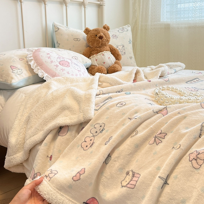 91家纺网 家纺一手货源 找家纺 红嘴企鹅 2025新款A类ins风卡通可爱加厚牛奶绒羊羔绒毛毯毯子办公室沙发儿童空调盖毯午休毯 小星甜点