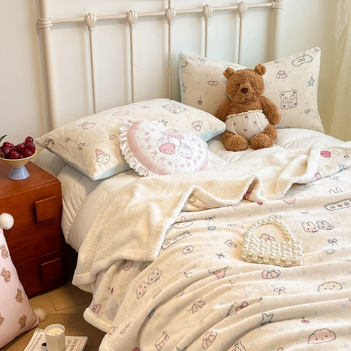 91家纺网 家纺一手货源 找家纺 红嘴企鹅 2025新款A类ins风卡通可爱加厚牛奶绒羊羔绒毛毯毯子办公室沙发儿童空调盖毯午休毯 小星甜点