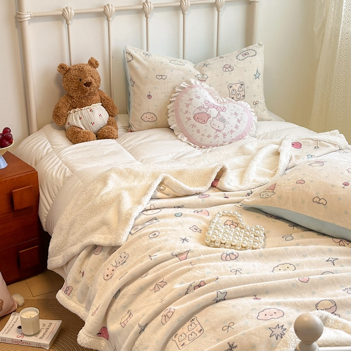 91家纺网 家纺一手货源 找家纺 红嘴企鹅 2025新款A类ins风卡通可爱加厚牛奶绒羊羔绒毛毯毯子办公室沙发儿童空调盖毯午休毯 小星甜点