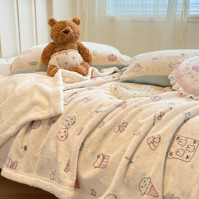 91家纺网 家纺一手货源 找家纺 红嘴企鹅 2025新款A类ins风卡通可爱加厚牛奶绒羊羔绒毛毯毯子办公室沙发儿童空调盖毯午休毯 小星甜点