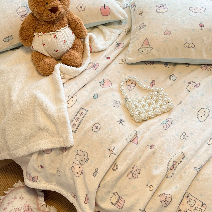 91家纺网 家纺一手货源 找家纺 红嘴企鹅 2025新款A类ins风卡通可爱加厚牛奶绒羊羔绒毛毯毯子办公室沙发儿童空调盖毯午休毯 小星甜点