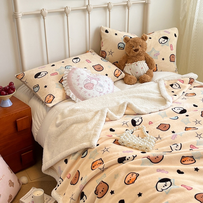 91家纺网 家纺一手货源 找家纺 红嘴企鹅 2025新款A类ins风卡通可爱加厚牛奶绒羊羔绒毛毯毯子办公室沙发儿童空调盖毯午休毯 星星乐园