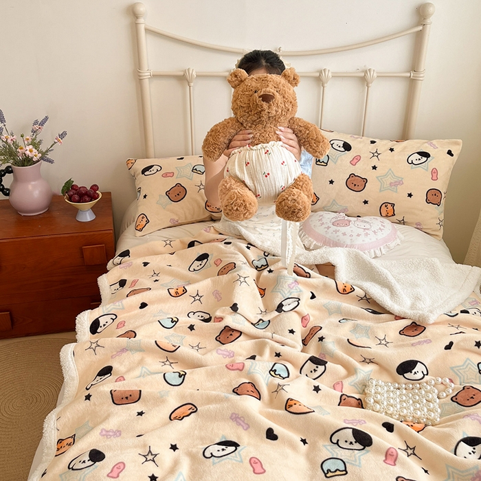 红嘴企鹅 2025新款A类ins风卡通可爱加厚牛奶绒羊羔绒毛毯毯子办公室沙发儿童空调盖毯午休毯 星星乐园