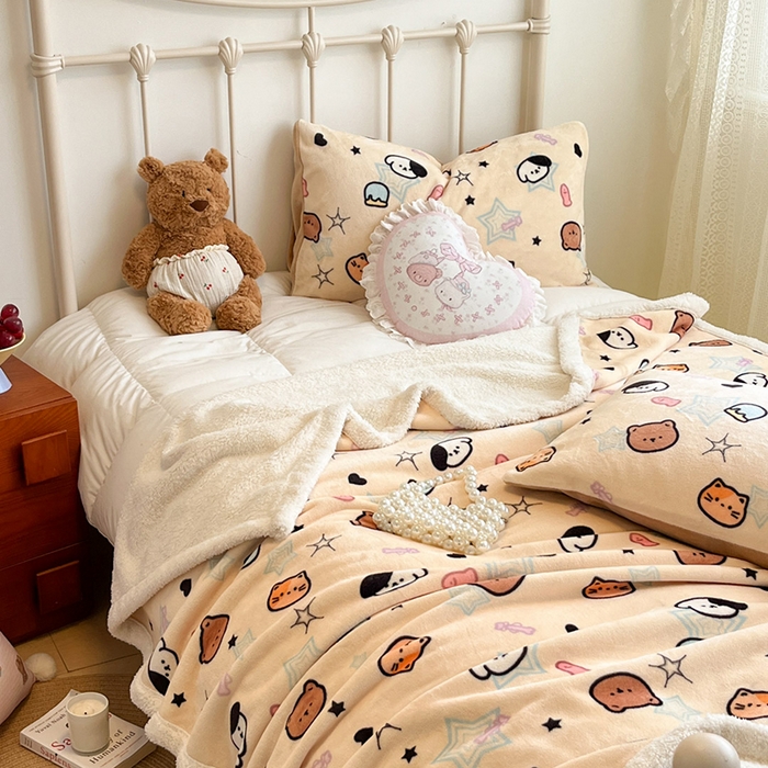 91家纺网 家纺一手货源 找家纺 红嘴企鹅 2025新款A类ins风卡通可爱加厚牛奶绒羊羔绒毛毯毯子办公室沙发儿童空调盖毯午休毯 星星乐园