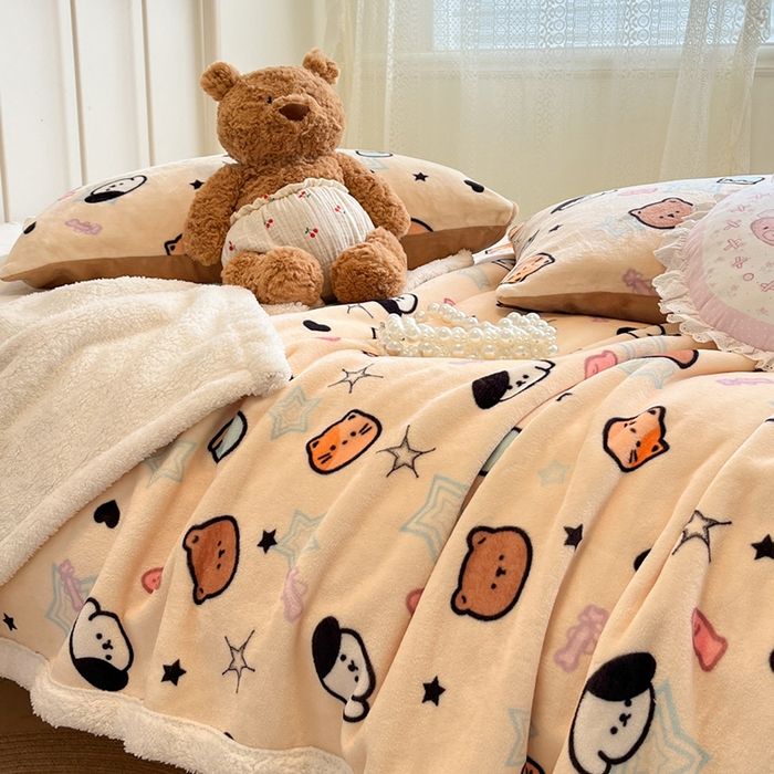 91家纺网 家纺一手货源 找家纺 红嘴企鹅 2025新款A类ins风卡通可爱加厚牛奶绒羊羔绒毛毯毯子办公室沙发儿童空调盖毯午休毯 星星乐园