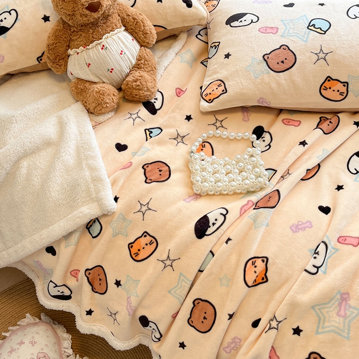 91家纺网 家纺一手货源 找家纺 红嘴企鹅 2025新款A类ins风卡通可爱加厚牛奶绒羊羔绒毛毯毯子办公室沙发儿童空调盖毯午休毯 星星乐园