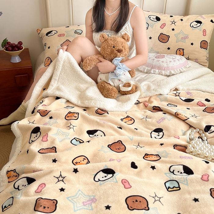 91家纺网 家纺一手货源 找家纺 红嘴企鹅 2025新款A类ins风卡通可爱加厚牛奶绒羊羔绒毛毯毯子办公室沙发儿童空调盖毯午休毯 星星乐园