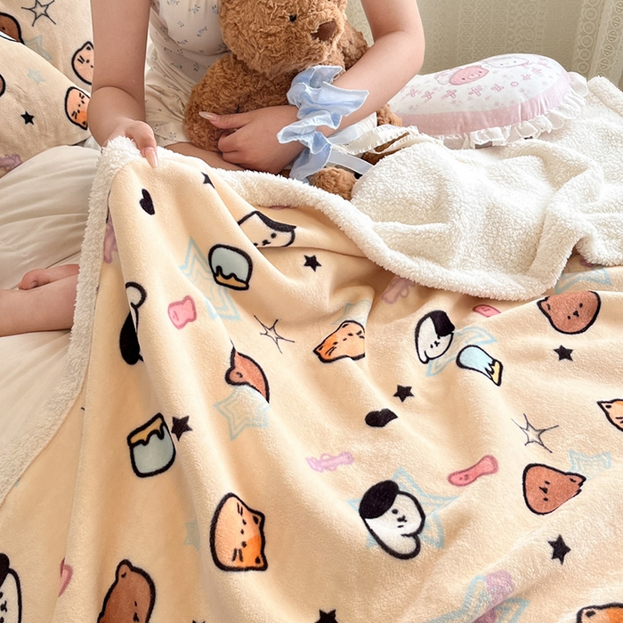 91家纺网 家纺一手货源 找家纺 红嘴企鹅 2025新款A类ins风卡通可爱加厚牛奶绒羊羔绒毛毯毯子办公室沙发儿童空调盖毯午休毯 星星乐园