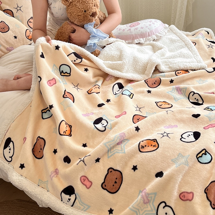 91家纺网 家纺一手货源 找家纺 红嘴企鹅 2025新款A类ins风卡通可爱加厚牛奶绒羊羔绒毛毯毯子办公室沙发儿童空调盖毯午休毯 星星乐园