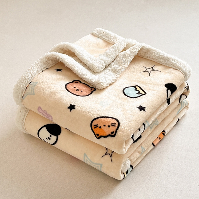 91家纺网 家纺一手货源 找家纺 红嘴企鹅 2025新款A类ins风卡通可爱加厚牛奶绒羊羔绒毛毯毯子办公室沙发儿童空调盖毯午休毯 星星乐园