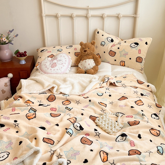 91家纺网 家纺一手货源 找家纺 红嘴企鹅 2025新款A类ins风卡通可爱加厚牛奶绒羊羔绒毛毯毯子办公室沙发儿童空调盖毯午休毯 星星乐园